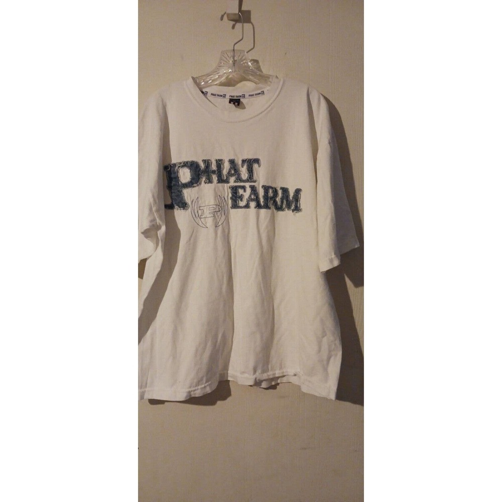 Vintage Phat Farm Mens T Shirt 1XL White‎ w Denim Logo Made USA 100% Cotton